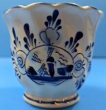 Blue and White Ceramic Dish Vase Pot – Delft Style – Windmill and Floral
