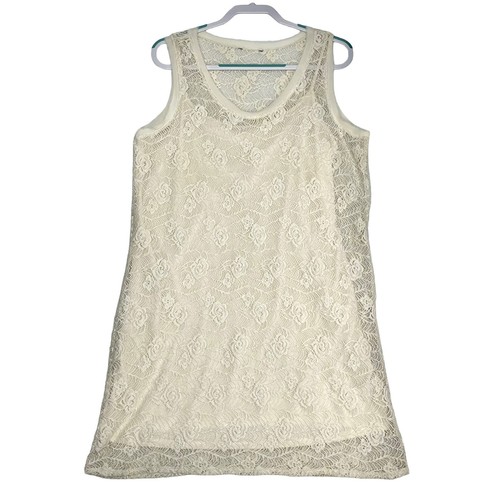 OFF WHITE Abito senza maniche in pizzo sovrapposto donna X Large lunghezza ginocchio floreale a maglia bianca