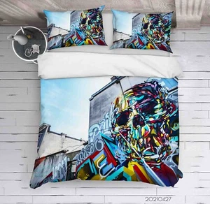 3D Graffiti Letter Line Colours Quilt Cover Set Duvet Cover Bedding Pillowcases - Picture 1 of 10