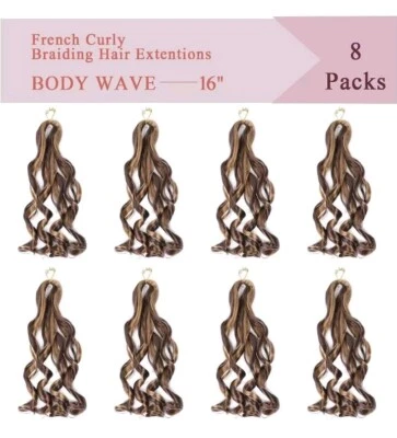 Extensiones de cabello rizado francés onda corporal 16 pulgadas 8 paquetes color 27/33 # Foto 1 de 4