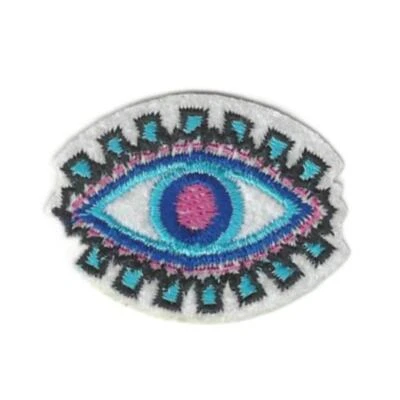 EVIL EYE IRON ON PATCH 1.6" Small Colorful Embroidered Protection Symbol Blue - Image 1 of 2