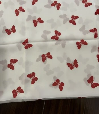 Red Butterfly White Fabric Chiffon Crepe Faux Silk Georgette Blouse Dress 44x4yd - Image 1 of 4