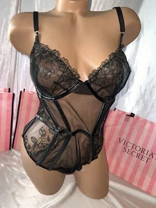 Victorias Secret Sheer Teddy Patent Leather W/Underwire XL BEAUTIFUL Rtl. $99 - Picture 1 of 4