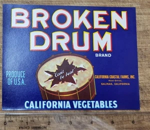 ADVERTISING Label Salinas California Broken Drum Veggies Label - Picture 1 of 1