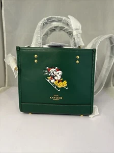 COACH X Disney Dempsey Tote 22 w/ SLED Xmas Mickey Mouse New Dark Pine CM844 - Picture 1 of 14