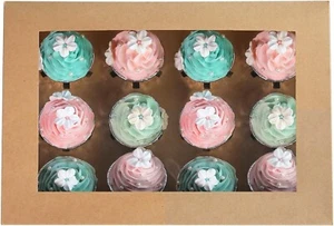 20-Packs Brown Cupcake Boxes 12 Holders,13.8 x 9.5 x 4inch with Inserts & Window - Picture 1 of 9
