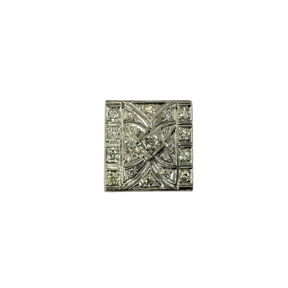 Platinum and Diamond Tile Ring with Milgrain Edges Size 6.5 #18860 - Image 1 of 1