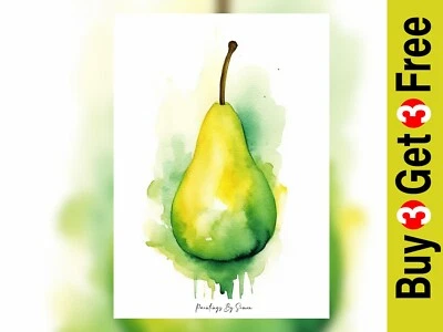 Colorful Pear, Watercolor Painting Print 5"x7" on Matte Paper - Image 1 of 4