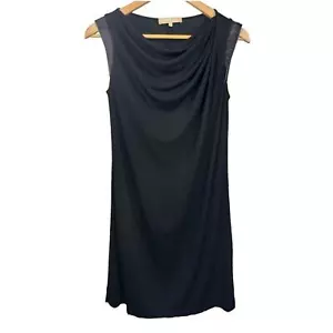 MICHAEL KORS Women's Drape Cowl Neck Leather Accent Sheath Dress Black Size 6 - Picture 1 of 8