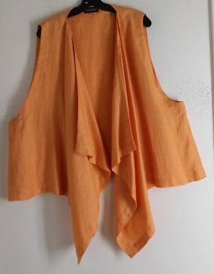 Eskandar Sz 1 Orange Herringbone Linen Draping Open Vest Jacket Top - Image 1 of 4