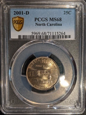 2001-d PCGS MS-68 North Carolina NC Washington State Quarter Top pop 54/0 - Image 1 of 2