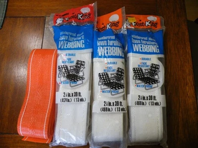 READ INFO -- 3 - Vintage White + 1 Orange RE-WEB KIT 39' Lawn Chair Webbing - Image 1 of 4