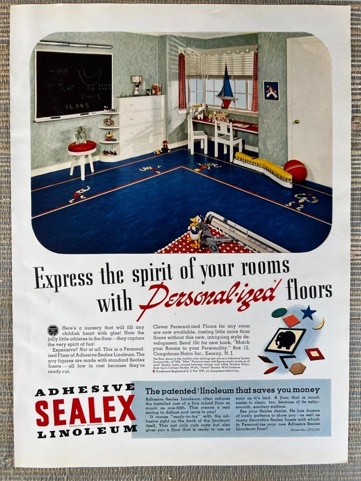 Adhesivo Sealex Linóleo Suelo Personalizado Kearney NJ 1938 Anuncio Impreso Vintage Foto 1 de 1