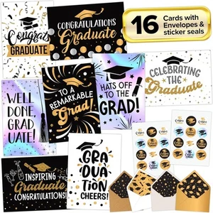 16-Pack Foiled, Glittery & Holographic Graduation Cards 2025 – 5x7in Cards - Picture 1 of 6