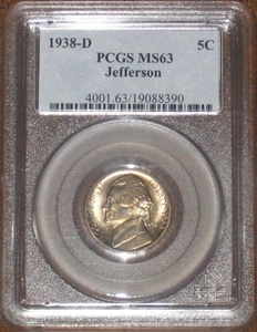 1938 D Jefferson Nickel PCGS grado MS63 primo anno 5c chiave non circolata - Foto 1 di 2