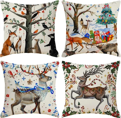 Fundas de almohada de Navidad, 18 X 18 pulgadas, temática de vacaciones de invierno, juego de 4 Foto 1 de 4