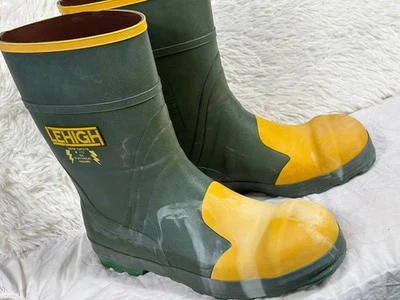Lehigh Rubber Boots Mens Size 11 Green Yellow Dielectric EH Safety Toe Class 0 - Image 1 of 4