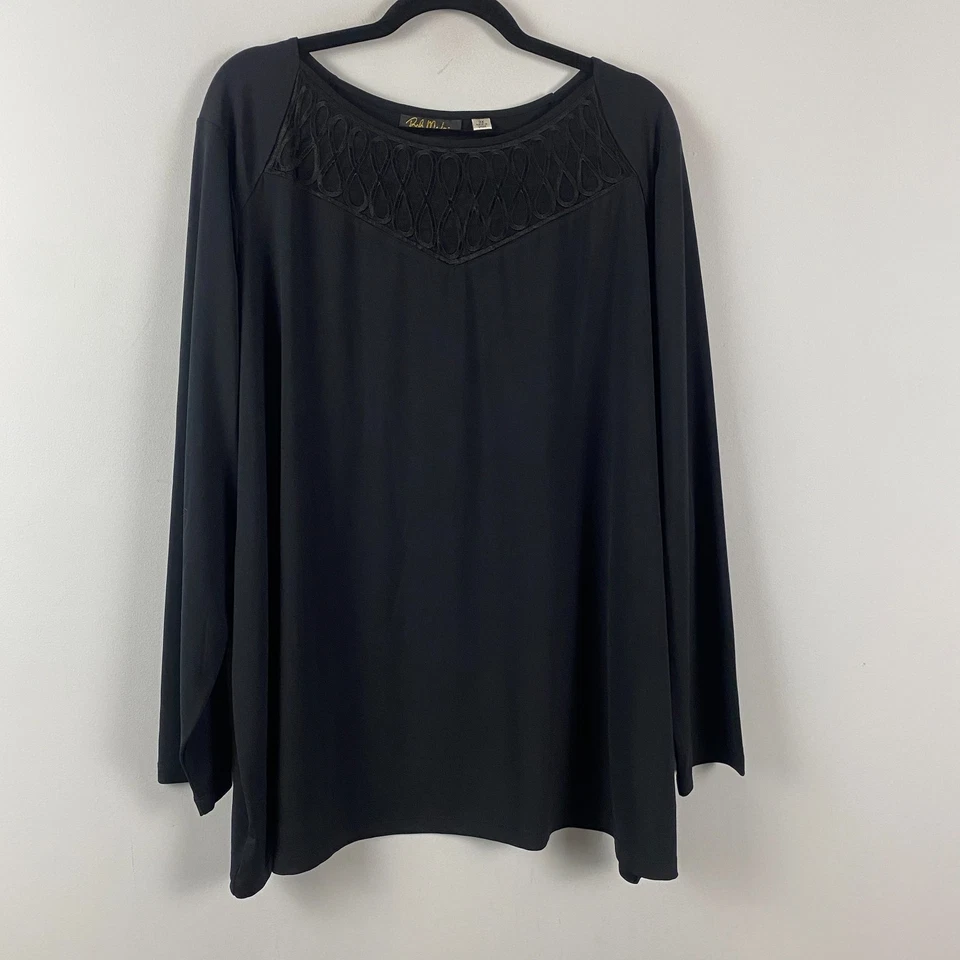 Top Bob Mackie Jersey Tejido con Escote de Malla Bordada Talla 3X Negro Foto 1 de 4