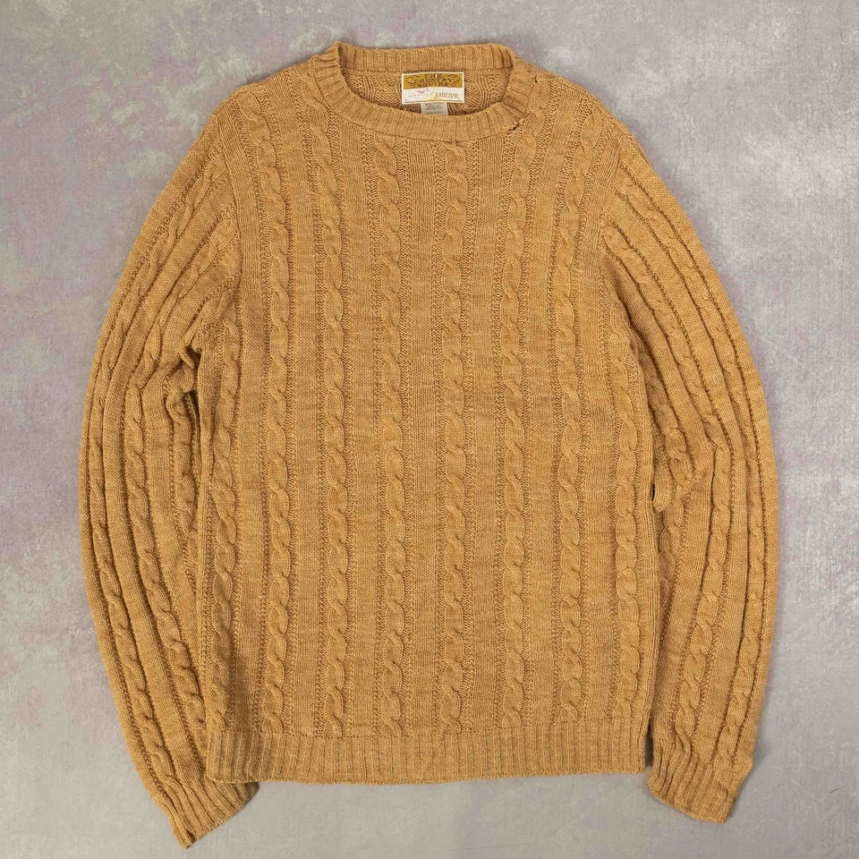 Suéter de punto con cable estampado vintage años 70 lana M marrón claro para mujer Foto 1 de 4