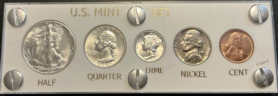 1939 Silver US Mint Year Set Gem BU Coins White Capital Holder Display Box - Image 1 of 4