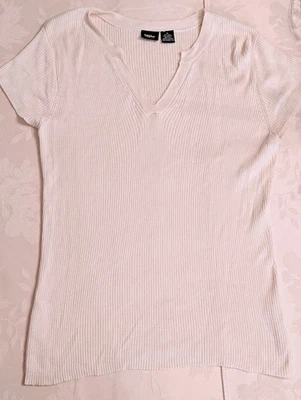 Новый винтажный Mossimo Y2K шелк кремовый блузка XL крышка рукав ребристый v-образным вырезом рубашка хлопок - Изображение 1 из 4