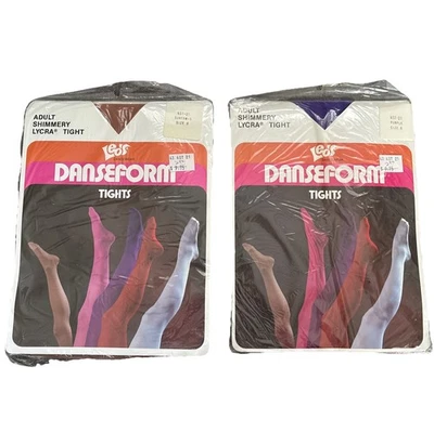 2 NEW! LEO'S Danseform Tights Sz B/Med Shimmery Lycra Tan Purple Dance Skating - Image 1 of 4