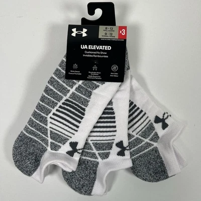 Under Armour UA Elevated Cushioned No Show Socks (3 Pack) Men’s 8-12 White NEW - Image 1 of 4