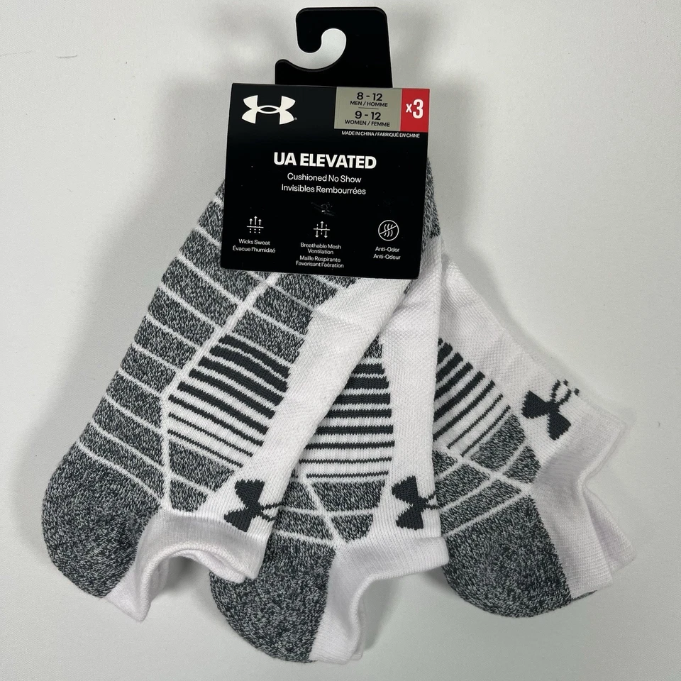 Under Armour UA Calcetines Elevados Acolchados No Show (Paquete de 3) Para Hombre’s 8-12 Blanco NUEVO Foto 1 de 4