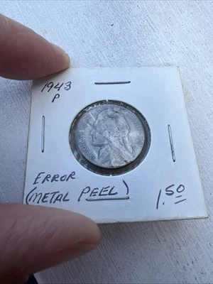 1943P Jefferson Nickel split or "metal peel" - Error Coin - Image 1 of 4