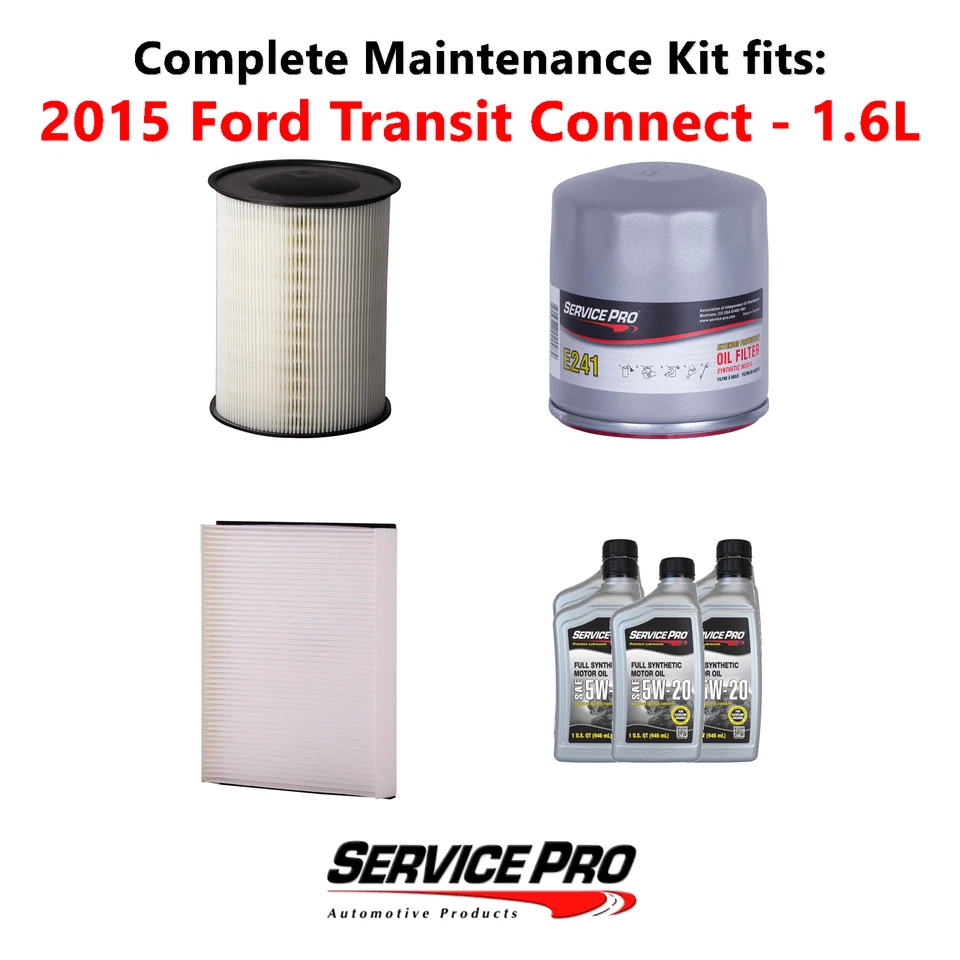2015 Ford Transit Connect 1.6L Complete Oil, Air & Cabin Filter Kit (5W-20) Foto 1 de 4