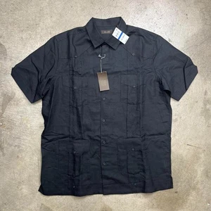 NWT Tasso Elba Guayabera Black short sleeve button shirt ramie rayon XL 17-17.5 - Picture 1 of 7