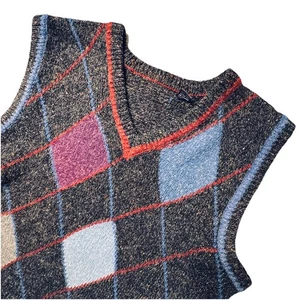 VTG 80s Willow Bay Argyle Multicolor Wool Blend Pullover Sweater Vneck Vest Sz L - Picture 1 of 8