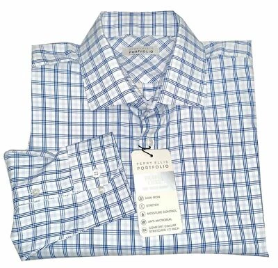 Perry Ellis - Camisa Tech Portfolio Travel Luxe - Color Azul Cuadros Foto 1 de 4