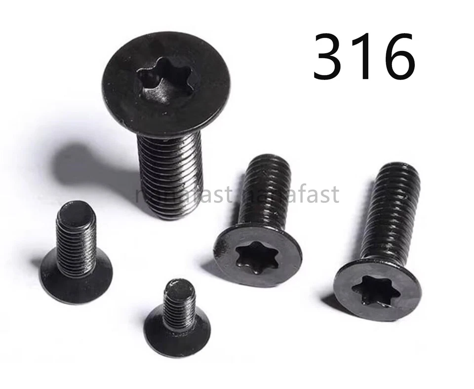Black 316 Stainless Steel Torx Socket Countersunk Head Screws M3 M4 M5 M6 M8
