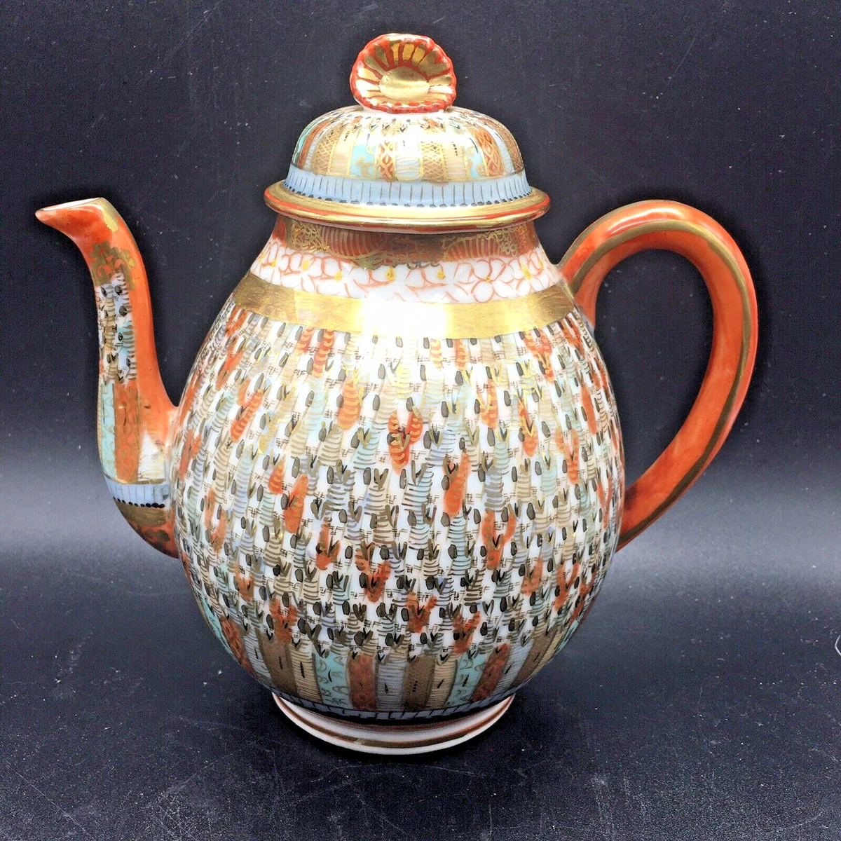 【骨董】古日本　茶壺 数と骨董】 染付いろは歌油壺 d14.2cm Blue and White Bottle (