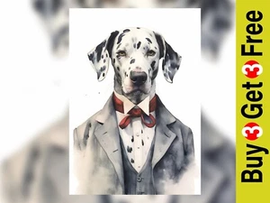 Dapper Dalmatian: Watercolor Painting Print Canine Elegance in Grey and Red 5x7 - Picture 1 of 6