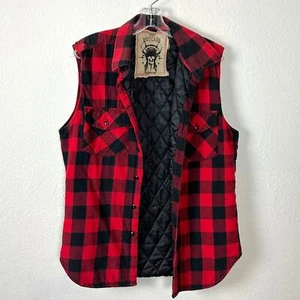  Vintage 90s Grunge Vest Buffalo Plaid Button Down Medium Unisex - Picture 1 of 5
