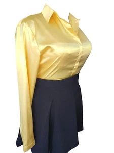 Yellow glossy satin hidden button placket blouse. 44"/46" bust. New size 18/20. - Picture 1 of 5