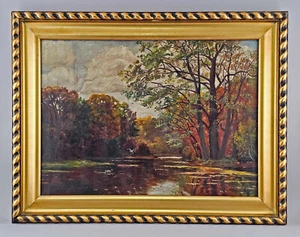 9460002-d Öl-Gemälde Landschaft Enten am Weiher um 1900 in Stuckrahmen 101x79 cm - Picture 1 of 2