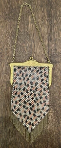 Mandalian Mesh Metal Chain Purse 1920s Flapper Animal Print Evening Bag Art Deco - Picture 1 of 5
