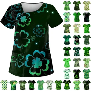 Valentines Day!Women Nursing Uniform Scrub V neck Short Sleeve Top Pocket Blouse - Picture 1 of 34
