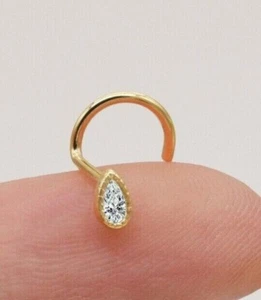 Alfiler nariz para mujer enchapado en oro amarillo 14 K con diamantes de corte de pera creado en laboratorio de 0,20 quilates - Imagen 1 de 4