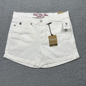 US Polo Assn Jean Shorts Womens 4 White Denim Cuffed Mid Rise Authentic Preppy - Picture 1 of 12