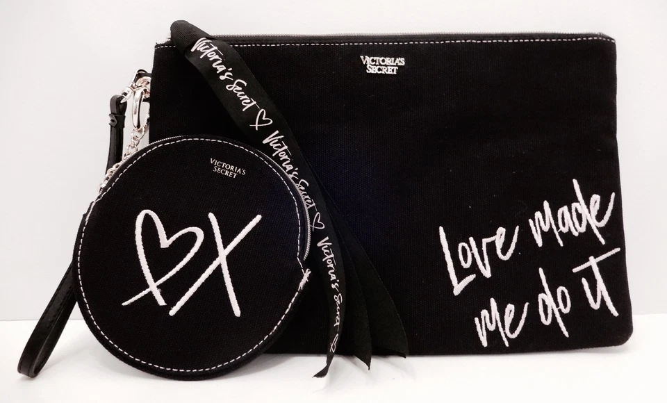 Victoria's Secret 2 Piece Toiletry Bag 11x8 Coin Purse 5.5 Around RTSP