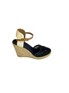 Tory Burch Lucia Navy Blue Espadrille Wedges Sandals Women Size 10 M - Picture 1 of 21