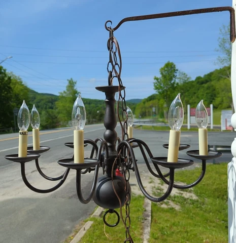 Huge 24" Black/Brown Metal Chandelier Colonial Primitive Farmhouse Style 8 arm Cover