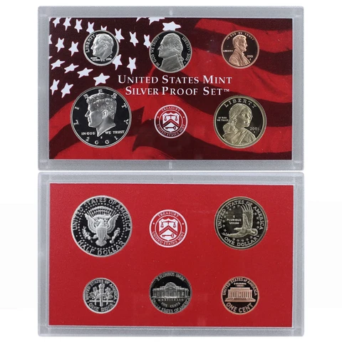 2001 S Partial Proof Set Kennedy Dime Nickel Cent 90% Silver US Mint 5 Coins Cover