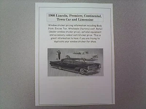 1960 LINCOLN factory cost/dealer sticker prices/codes for car & options $ ('60) - Picture 1 of 1