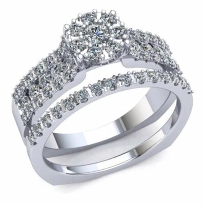 Natural 1ctw Round Cut Diamond Ladies Bridal Set Cluster Engagement set 10K Gold - Image 1 of 4