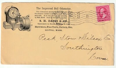 1897 USA ADVERTISING ENV BELL $5 ODOMETER S H DAVIS BOSTON MASS TO SOUTHINGTON - Image 1 of 2